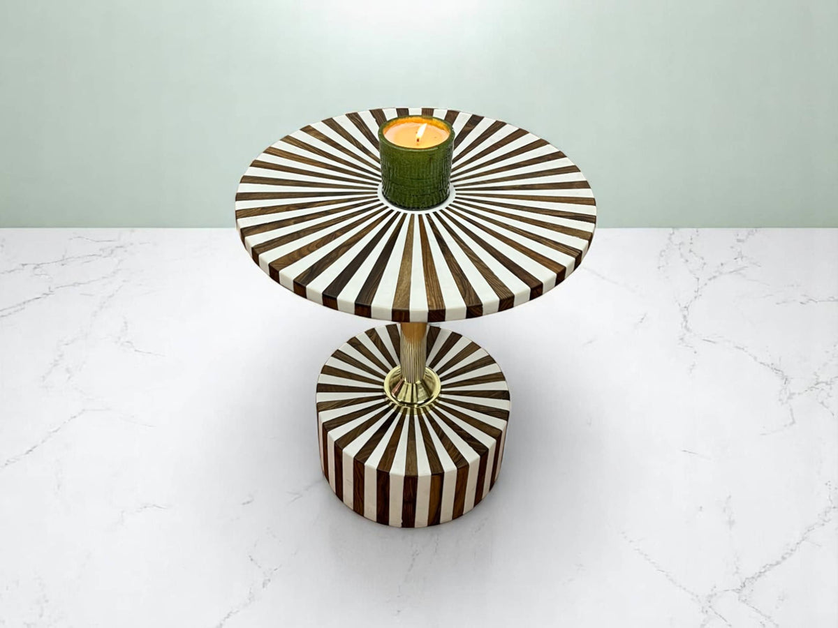 White Resin and Walnut Wood Folding Side Table – Handmade Modern Accent Table