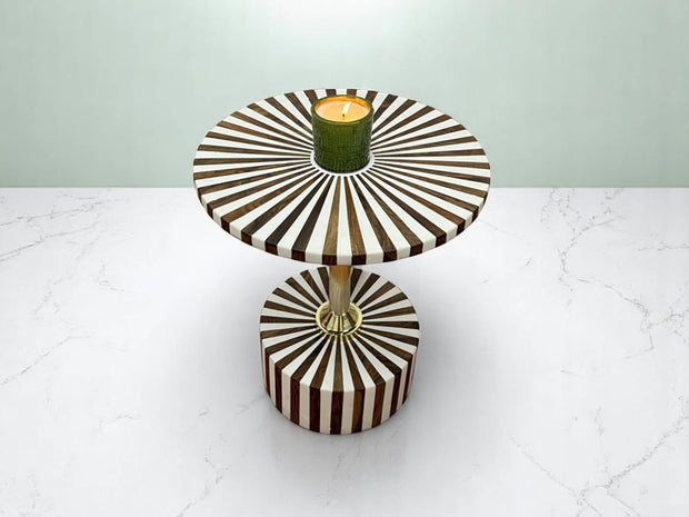 White Resin and Walnut Wood Folding Side Table – Handmade Modern Accent Table