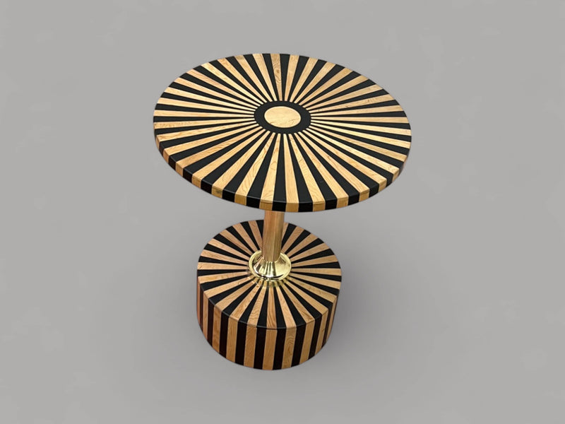 Black Resin and Cedar Wood Folding Side Table
