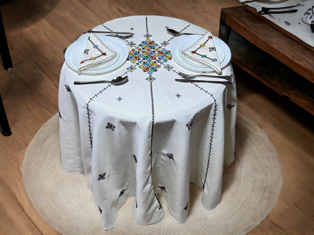 Black Hand Embroidered Table cloth and napkins, a magnificent decoration to add a Moroccan touch to your home. - handmade by Moroccantastics - embroidered