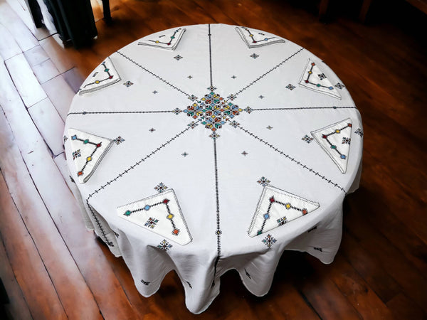 Black Hand Embroidered Table cloth and napkins, a magnificent decoration to add a Moroccan touch to your home. - handmade by Moroccantastics - embroidered