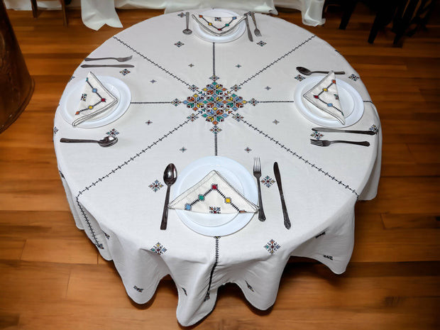 Black Hand Embroidered Table cloth and napkins, a magnificent decoration to add a Moroccan touch to your home. - handmade by Moroccantastics - embroidered
