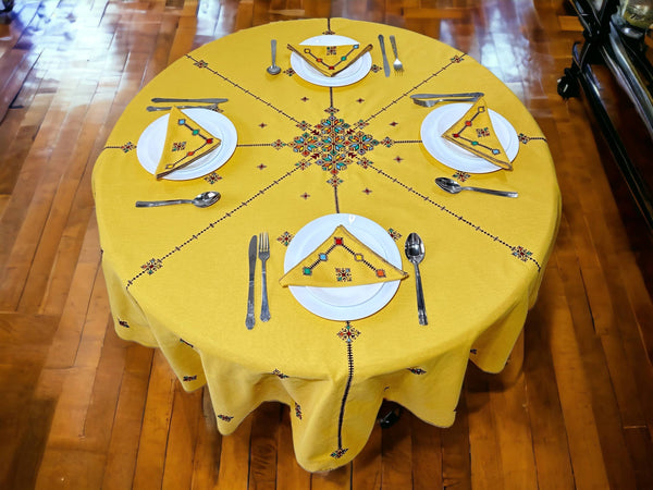Hand Embroidered Table cloth and napkins, a magnificent decoration to add a Moroccan touch to your home. - handmade by Moroccantastics - embroidered