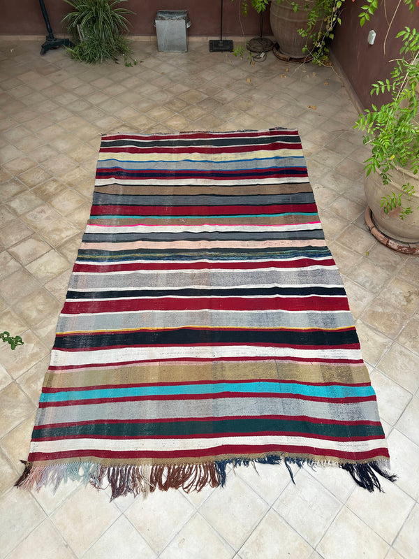 Moroccan Vintage Berber Striped Kilim Rug: Explore Enduring Beauty