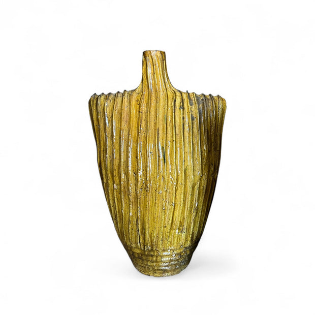 Large Yellow Tamegroute Vase – 90 cm Handmade Moroccan Ceramic Sculpture