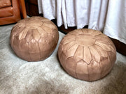 Unleash the Essence of Morocco with Our Naturally Tanned Round Leather Ottoman Pouf - handmade by Moroccantastics - leather work, round pouf