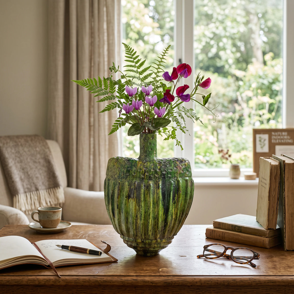 Large handmade sculptural Tamegroute ceramic vase with traditional green glaze from Morocco, 50 cm