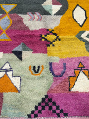 Colorful geometric-patterned rug with vibrant colors