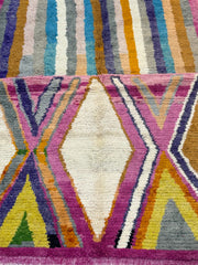 Colorful geometric patterned rug with vibrant colors