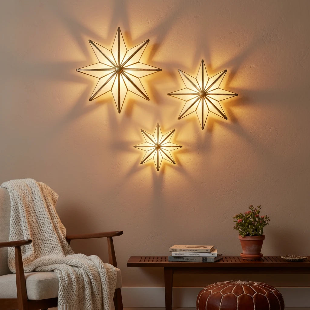 moroccan star wall lamp brass glass sconce