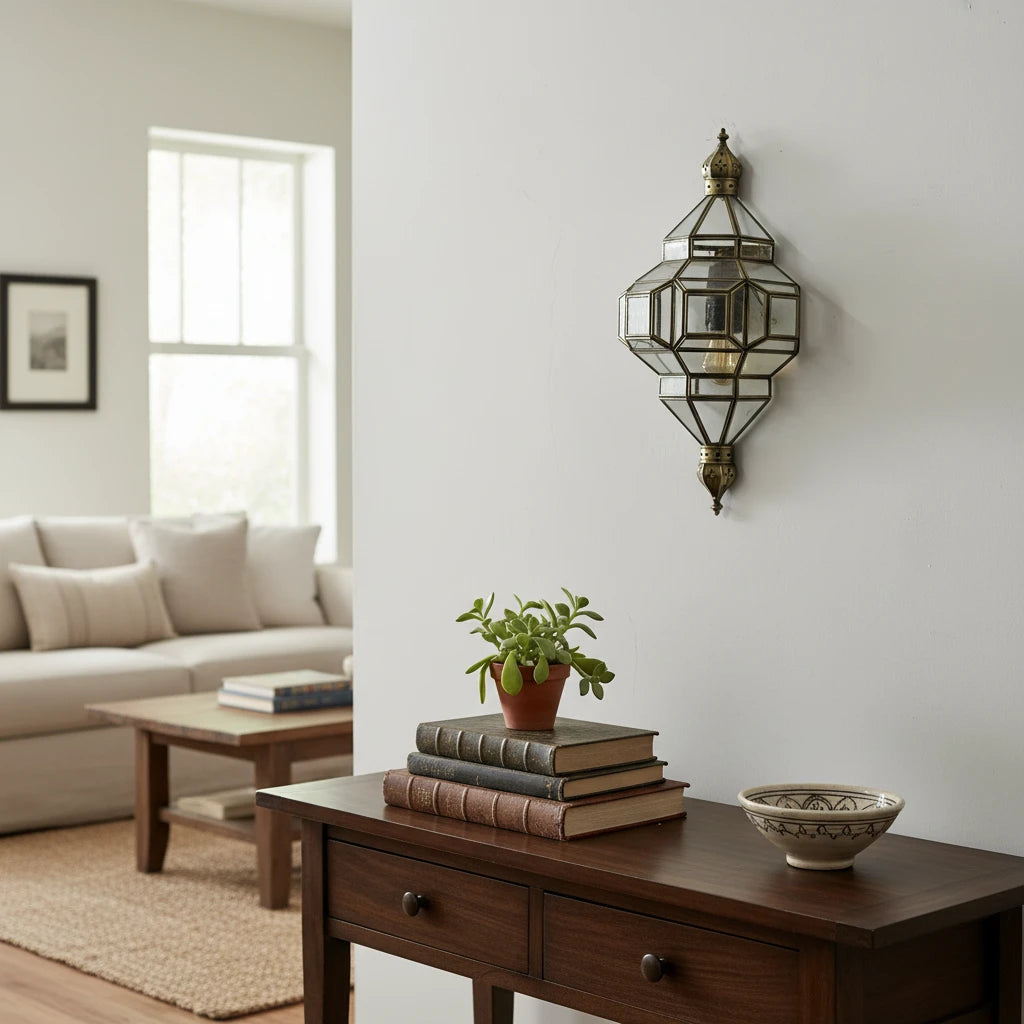 handmade brass and glass wall lantern light