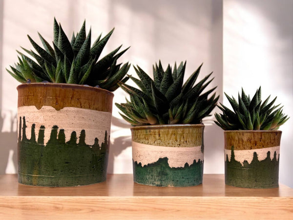 Handmade Moroccan Green & Ochre Glaze Tamegroute Planter/Pot: Small, Medium, Large Ceramic Pottery for Decoration, Plants