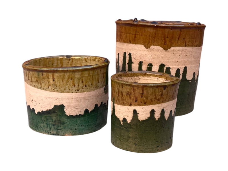 Handmade Moroccan Green & Ochre Glaze Tamegroute Planter/Pot: Small, Medium, Large Ceramic Pottery for Decoration, Plants