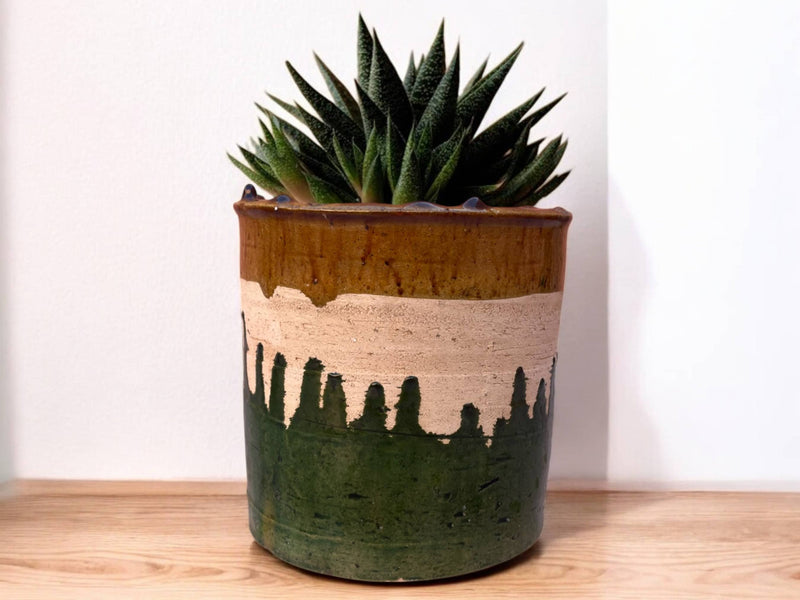 Handmade Moroccan Green & Ochre Glaze Tamegroute Planter/Pot: Small, Medium, Large Ceramic Pottery for Decoration, Plants