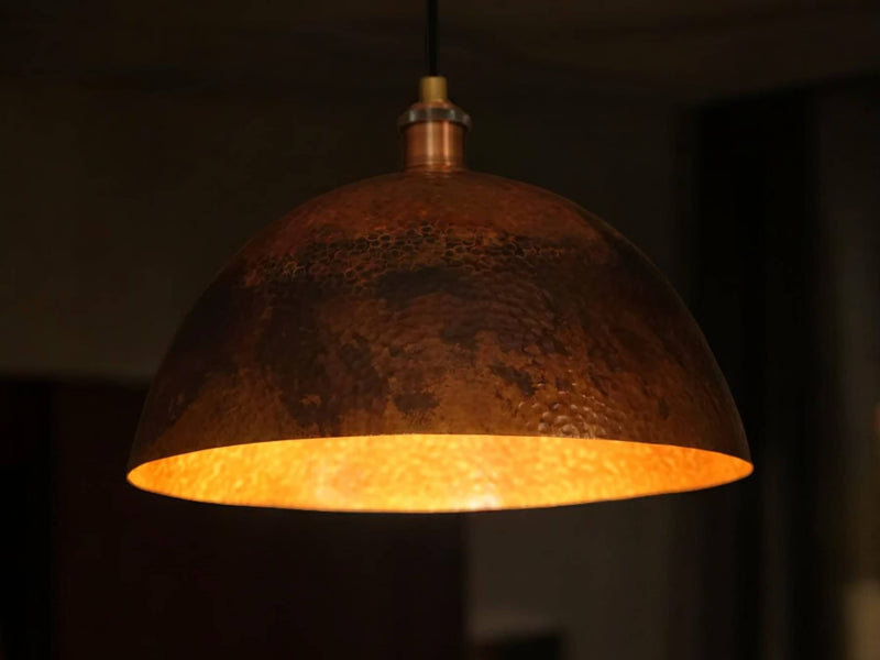 Oxidized Copper Pendant Light - Dome Ceiling Light Fixture for Kitchen Island & Dining Room