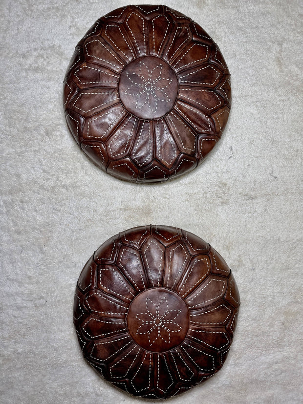 Moroccan Brown Round Pouf: A Rustic Touch of Elegance
