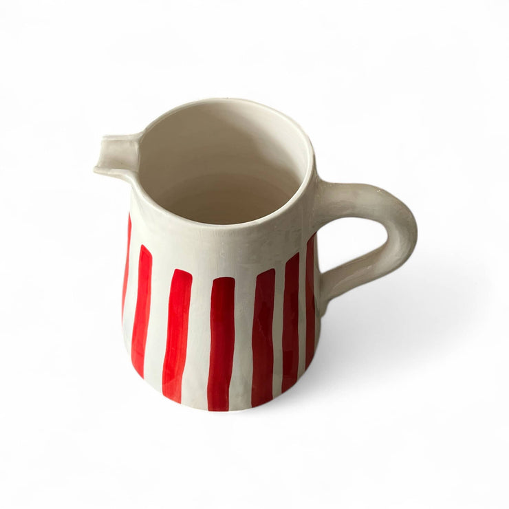 Handpainted Red & White Striped Pitcher