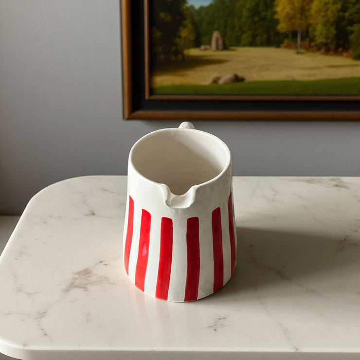 Handpainted Red & White Striped Pitcher