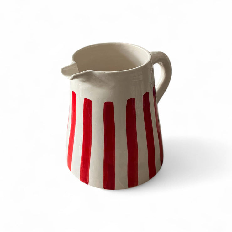 Handpainted Red & White Striped Pitcher