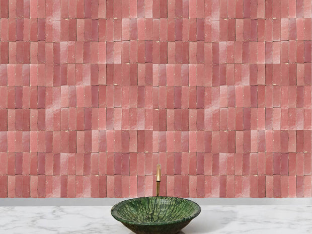 Blushing Mistress Bejmat Zellige Tile – 2"x6" Handmade Moroccan Tile