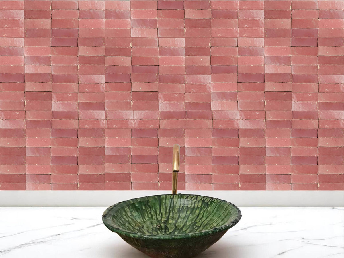 Blushing Mistress Bejmat Zellige Tile – 2"x6" Handmade Moroccan Tile