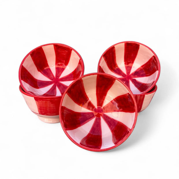 Handpainted Red & White Fes Moroccan Bowls (Set of 5 - 10 cm Diameter)