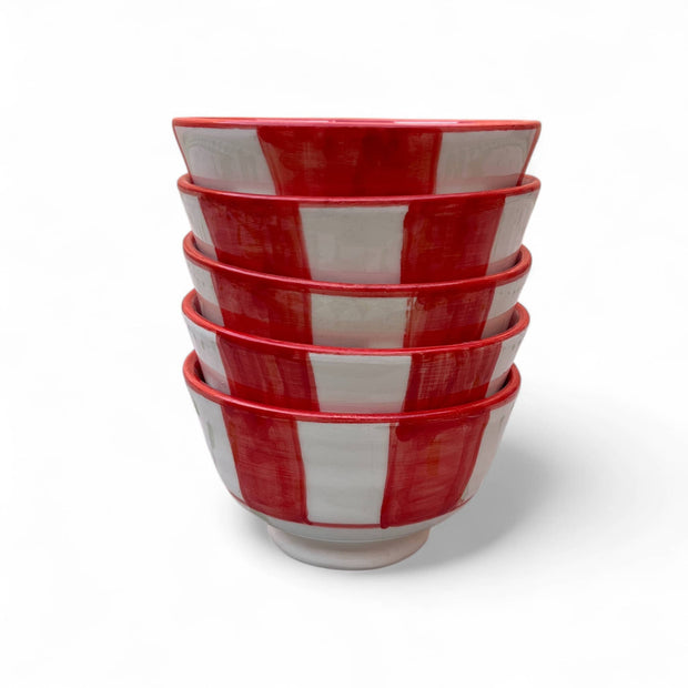 Handpainted Red & White Fes Moroccan Bowls (Set of 5 - 10 cm Diameter)