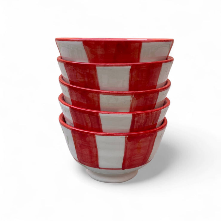 Handpainted Red & White Fes Moroccan Bowls (Set of 5 - 10 cm Diameter)