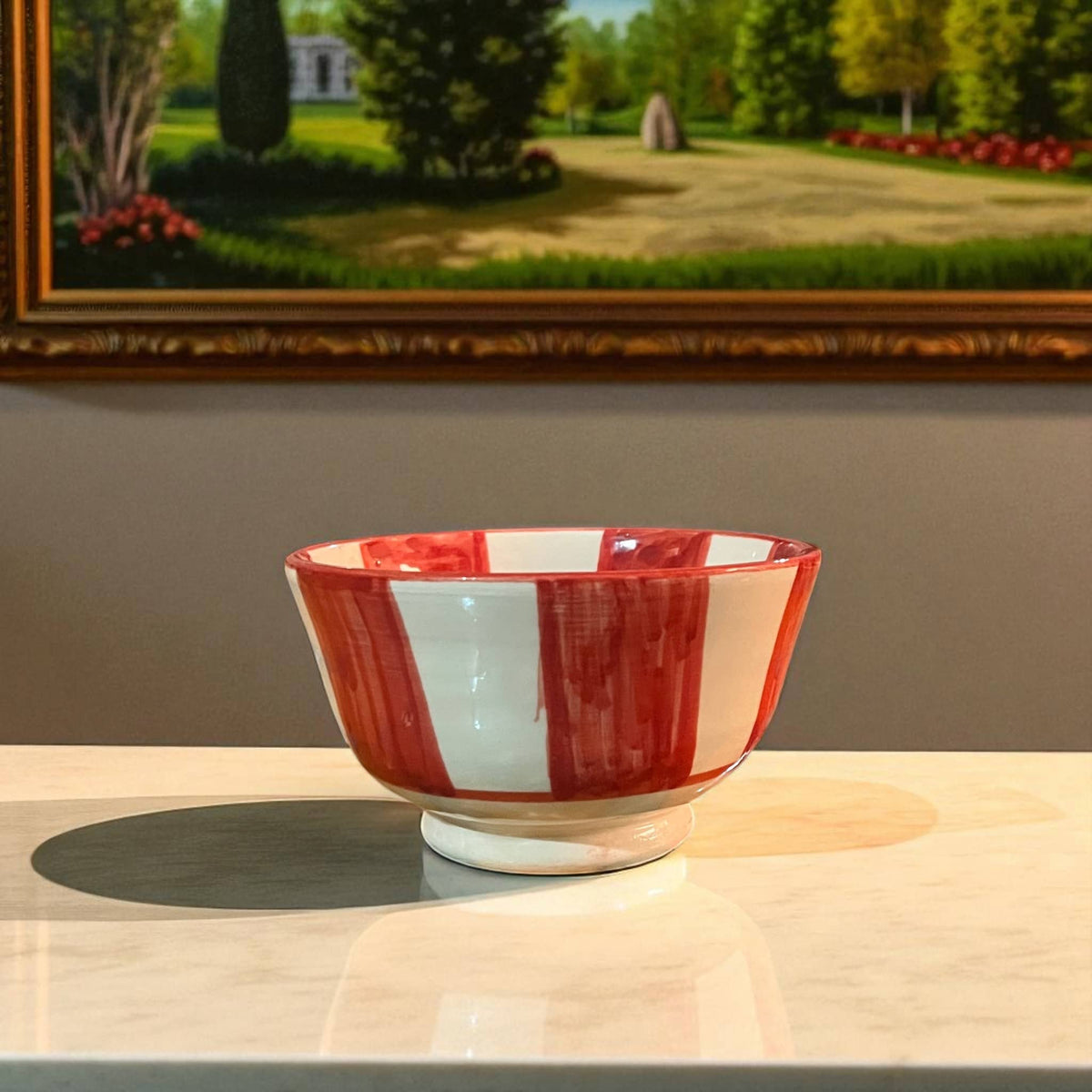 Handpainted Red & White Fes Moroccan Bowls (Set of 5 - 10 cm Diameter)