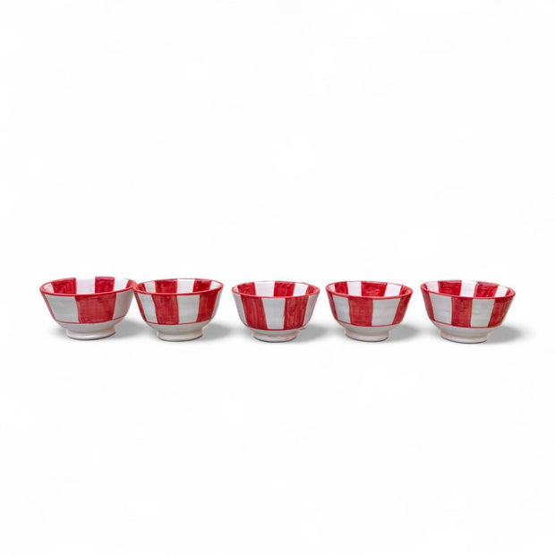 Handpainted Red & White Fes Moroccan Bowls (Set of 5 - 10 cm Diameter)