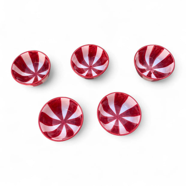 Handpainted Red & White Fes Moroccan Bowls (Set of 5 - 10 cm Diameter)