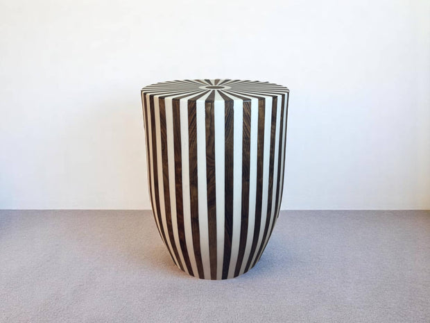 Round Walnut Wood and White Resin Side Table
