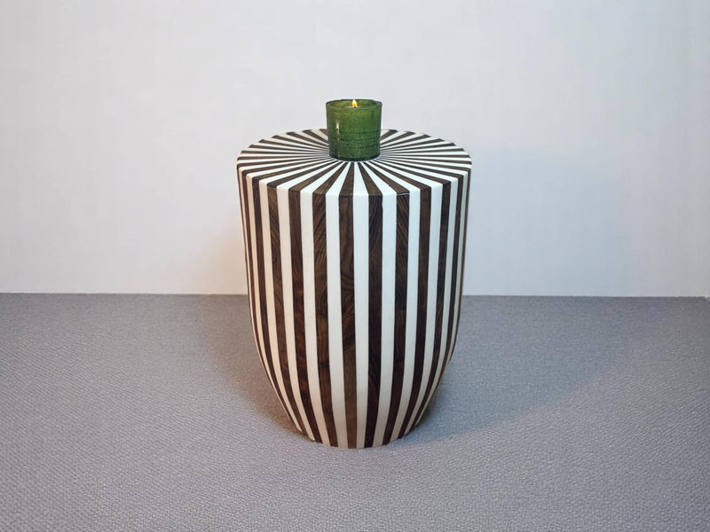 Round Walnut Wood and White Resin Side Table