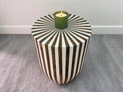 Round Walnut Wood and White Resin Side Table