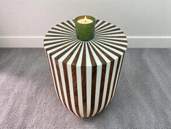 Round Walnut Wood and White Resin Side Table