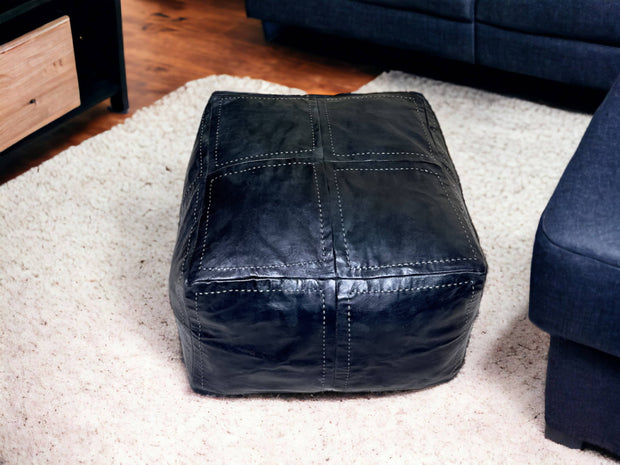 Embrace Timeless Elegance with Our Exquisite Large Black Square Leather Pouf