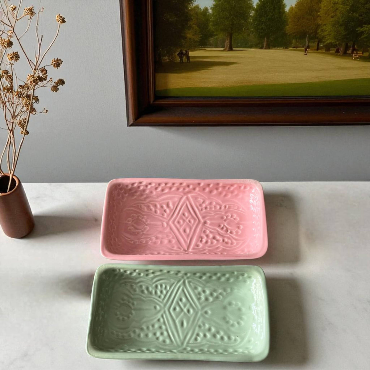Hand-Engraved Moroccan Rectangular Tray