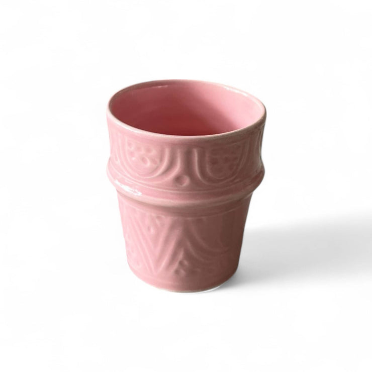 Hand-Engraved Rose Pink Moroccan Cup & Tray Set