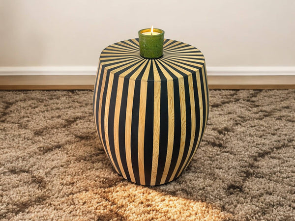  Black Resin and Cedar Wood Side Table