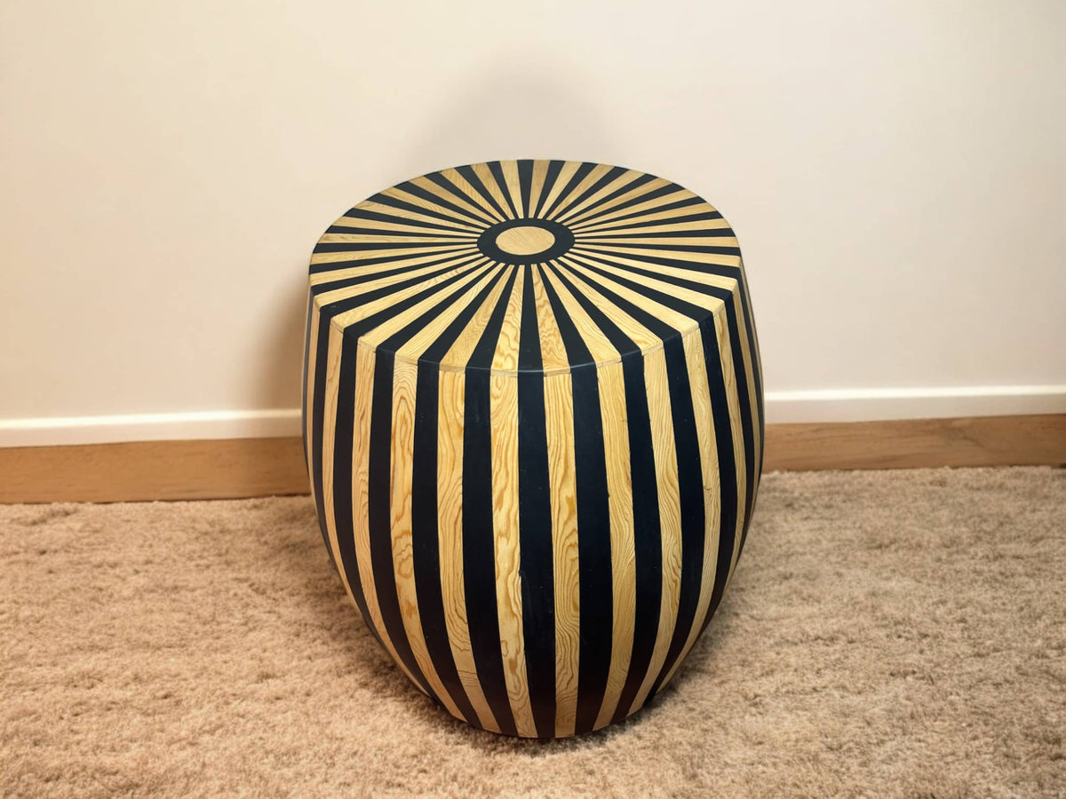  Black Resin and Cedar Wood Side Table