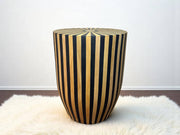 Handmade Round Black Resin and Cedar Wood Side Table – Modern Accent Table with Art Deco Design