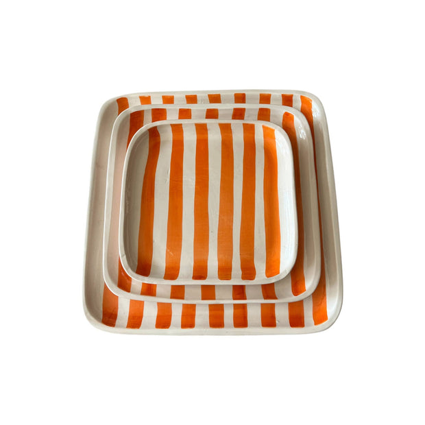 Hand-Painted Orange & White Moroccan Square Plates – 15 / 20 / 25 cm