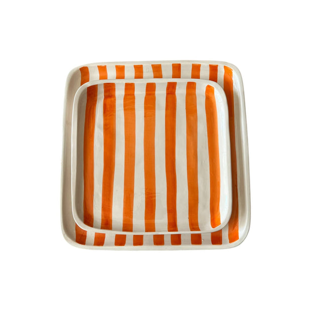Hand-Painted Orange & White Moroccan Square Plates – 15 / 20 / 25 cm