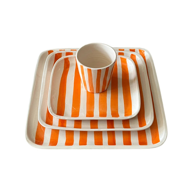Hand-Painted Orange & White Moroccan Square Plates – 15 / 20 / 25 cm