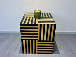 Square Black Resin and Cedar Wood Side Table