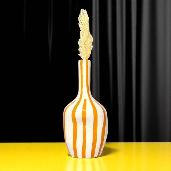 Add a Pop of Warmth with This Handcrafted & Handpainted Orange & White Striped Vase (20 cm / 24 cm)