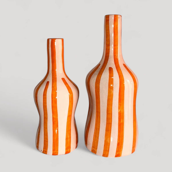 Add a Pop of Warmth with This Handcrafted & Handpainted Orange & White Striped Vase (20 cm / 24 cm)