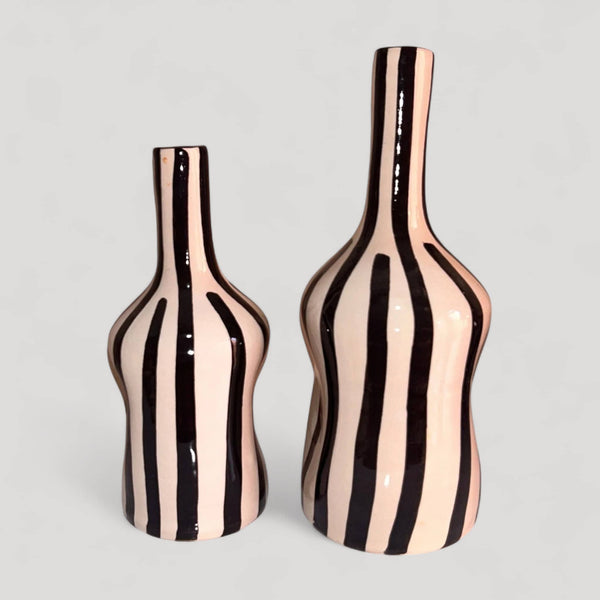 Handcrafted Black & White Striped Vase (20 cm / 25 cm)