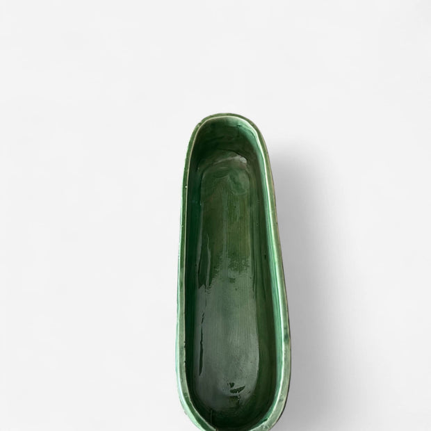 Discover Artisan Charm with This Handmade Green Embossed Serving Dish / Trough