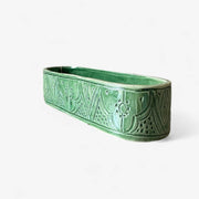 Discover Artisan Charm with This Handmade Green Embossed Serving Dish / Trough